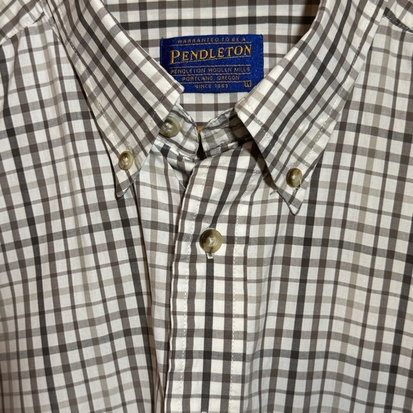 🌻 Pendleton Men’s Shirt size Large Brown Tan Plaid Cotton Button Up Long Sleeve* - Picture 6 of 9